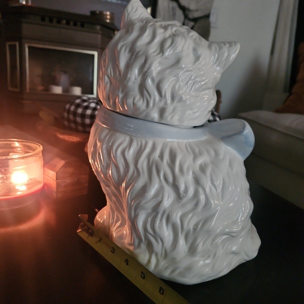 White Persian Cat With Blue Bow Cookie Jar, Pet Treat Jar Biscuit Barrel… - Picture 5 of 8